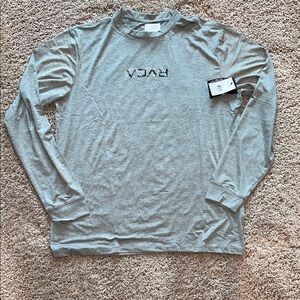 NWT RVCA Light Gray Long Sleeve Logo Tee size large